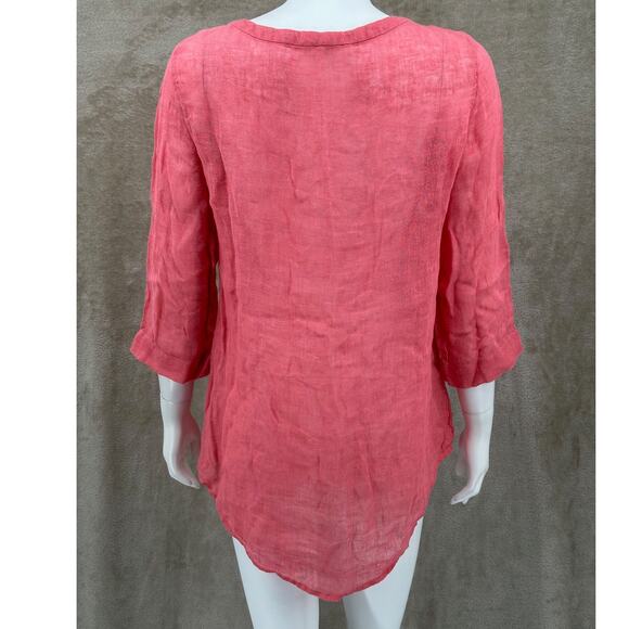 Eileen Fisher Top Women Small Coral Sheer Tunic 100% Linen Summer Beach Lagom - Picture 5 of 10